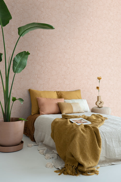 ESTAhome behang ginkgo bladeren terracotta roze - 53 cm x 10.05 m - 139489