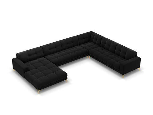 Cosmopolitan Design Panoramische hoekbank rechts Bali 7-zits, flueel, zwart - 256x327x75cm