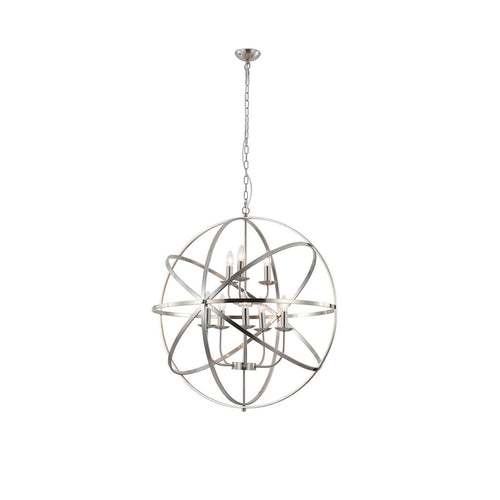Searchlight Orbit 8-lichts bolvormige plafondhanger, satijnzilver metaal
