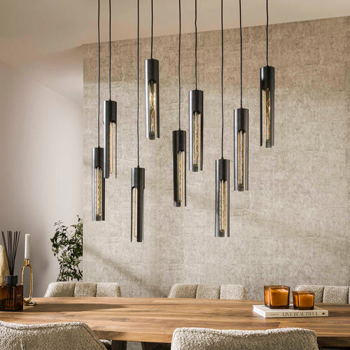 Giga Meubel Hanglamp Tube - Zwart Metaal - 9-Lichts - 100x18x150cm