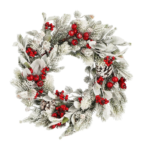 Mica Decorations Belfort Kerstkrans met Besneeuwde Dennentakken - Kerstversiering voor Authentieke Winterse Kerstsfeer - Deurkrans om op te Hangen of