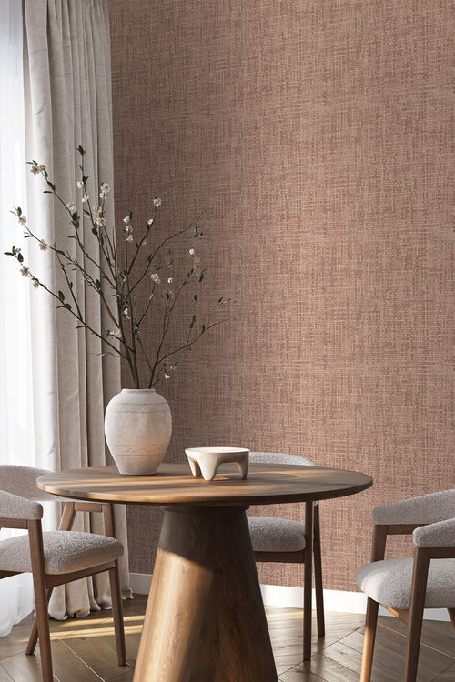 Origin Wallcoverings behang geweven linnenstructuur terracotta roze - 50 x 900 cm - 348054