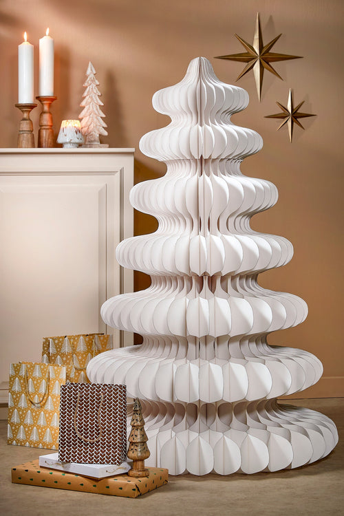 Mica Decorations Papieren Kerstboom - Opvouwbare Kunstkerstboom - H152 x Ø104 cm - Kerst Decoratie - Wit - vtwonen shop