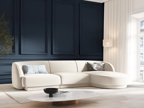 Micadoni rechter hoekbank Miley 4-zits, flueel, lichtbeige - 156x255x70cm