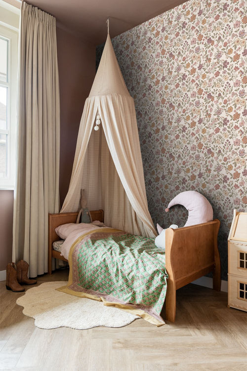 ESTAhome behang bloemetjes mauve paars, vergrijsd groen en terracotta - 53 cm x 10.05 m - 131328