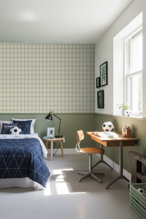ESTAhome behang ruiten beige en blauw - 50 x 900 cm - 132164