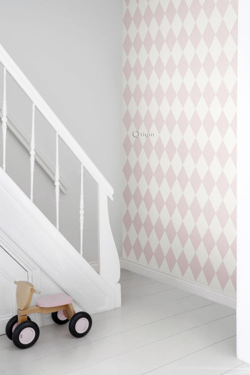 Origin Wallcoverings behang ruiten glanzend roze en wit - 53 cm x 10.05 m - 347694