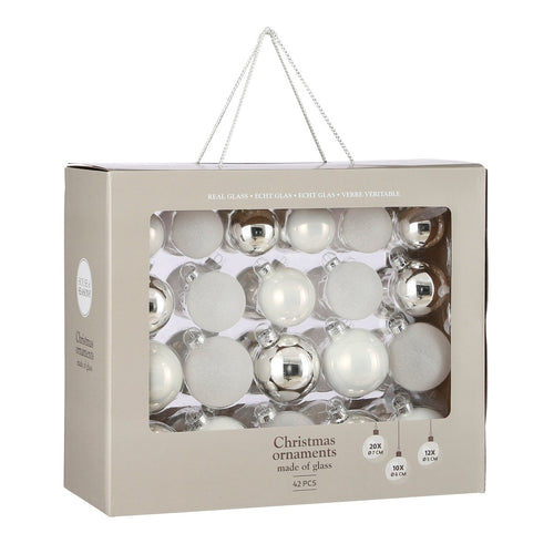 House of Seasons Kerstballen Set - 42 Stuks - Ø7 cm - Glas - Wit