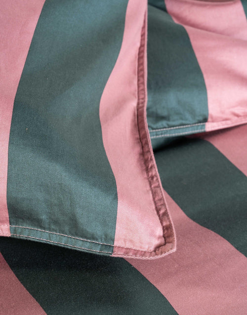 Essenza Minte Stripe dekbedovertrek - Lits-Jumeaux - 240x200/220 cm - Woodrose - Dark teal