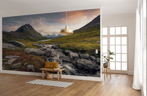 Sanders & Sanders fotobehang landschap groen, blauw en grijs - 450 x 280 cm - 612664