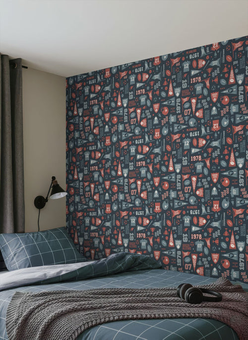 ESTAhome behang sportthema blauw en rood - 50 x 900 cm - 131945