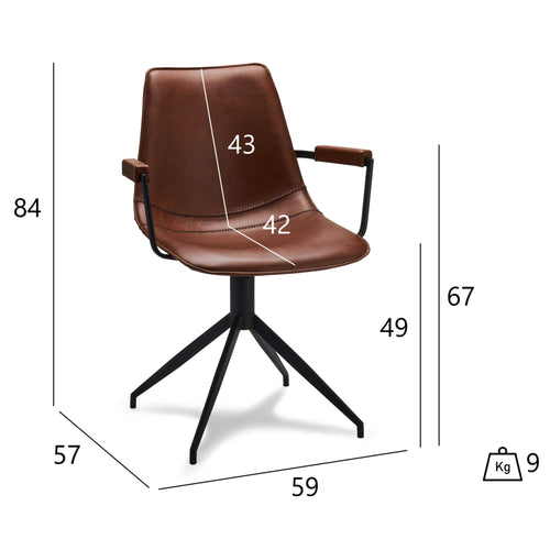 Furnhouse eetkamerstoelen armleuning Isabel - Cognacbruin - Kunstleer - Set van 6