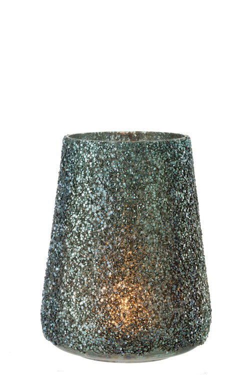 J-Line windlicht Glitter - glas - donkergroen - large