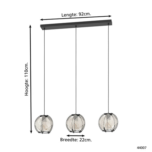 EGLO hanglamp Waverton - e27 - 92 cm - zwart/wit - textiel - vtwonen shop