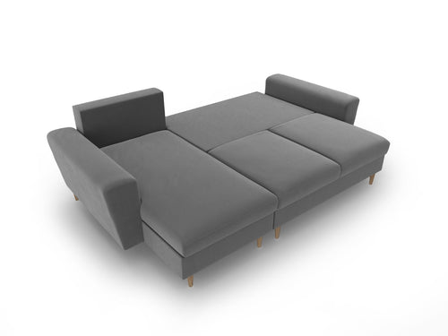 Cosmopolitan Design Omkeerbare converteerbare hoekbank met opbergdoos Kyoto 4-zits, flueel lichtgrijs - 145x241x88cm
