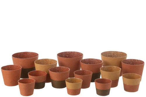 J-Line bloempot Touwtjes - papier - oker/bruin - extra large - 3 stuks - Ø 15 cm - vtwonen shop