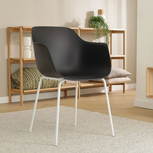 Nolon Nora-Puk Eetkamerstoel Zwart - met Armleuning - Wit Onderstel - vtwonen shop