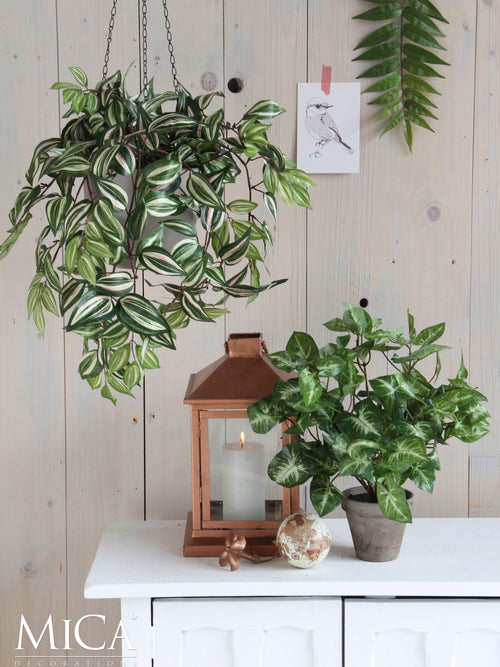 Mica Decorations Tradescantia Kunst Hangplant - L15 x B20 x H54 cm - Groen