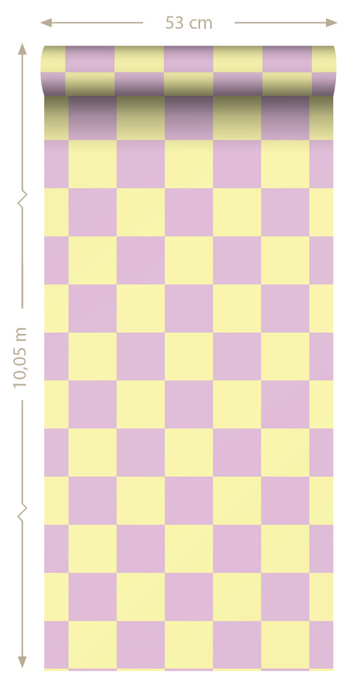 ESTAhome behang geblokt motief lila paars en geel - 53 cm x 10.05 m - 131134 - vtwonen shop