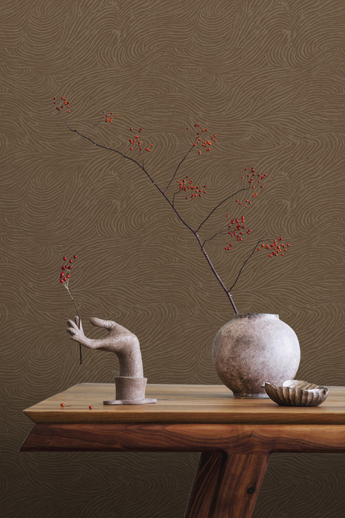 ESTAhome behang 3d golvende lijnen bruin - 50 x 900 cm - 131366 - vtwonen shop