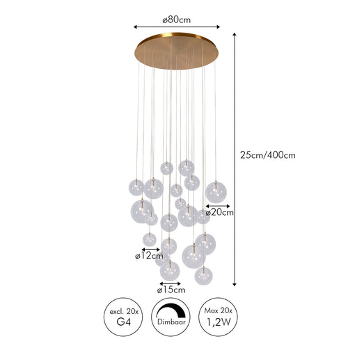 Atmooz hanglamp Camau 20 - antiek messing - Ø 80 x H 400 cm - G4