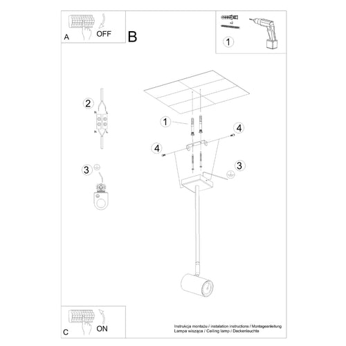 Sollux Lighting Plafondlamp NORANO zwart - 10x6x33cm