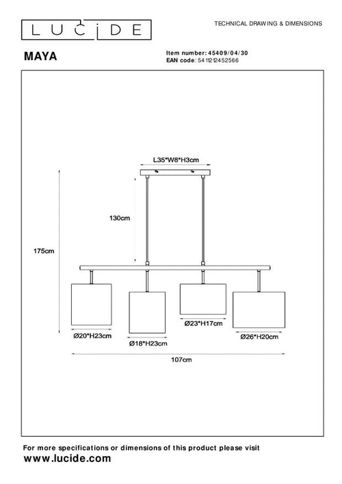 Lucide hanglamp MAYA - 4xE27 - Zwart - vtwonen shop