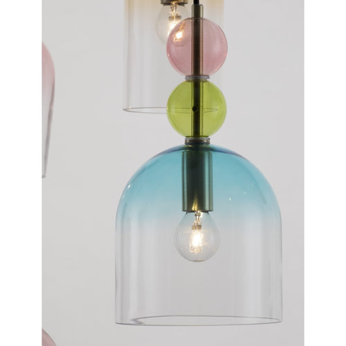 Nova Luce MURANO Hanglamp met clusterdesign in glanzend donkergroen, blauwgrijs, roze, oranje en zandgoud, E14 fitting, 5x5W