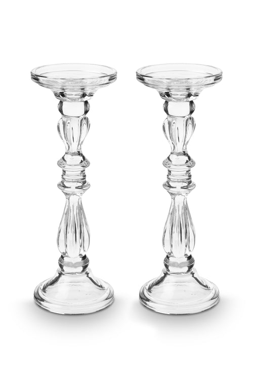vtwonen Kandelaar - Set van 2 - Glas - Transparant - 10x28.5cm - vtwonen shop