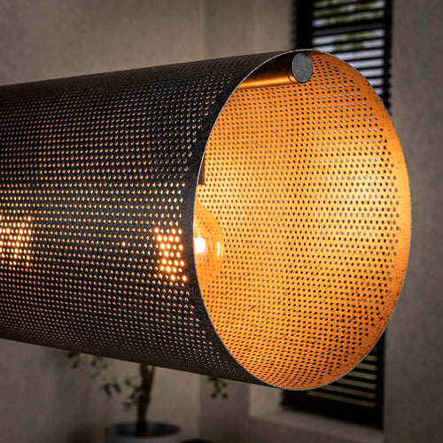 Giga Meubel Hanglamp Koker XL Mesh - Zwart Metaal - 7-Lichts - 145x20x150cm
