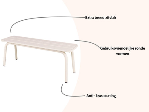 MaximaVida metalen tuinbank Max 120 cm ivoor - zonder rugleuning - vtwonen shop