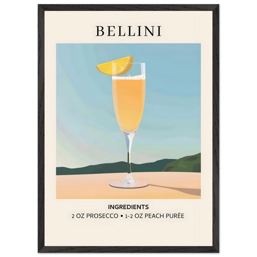 Artfulprints Poster met Lijst Bellini cocktail - Ingrediënten   - 50x70 cm - Geel