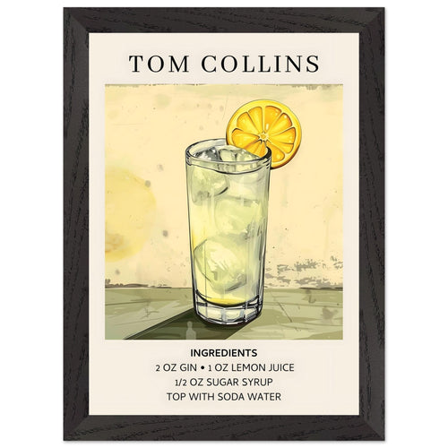 Artfulprints Poster met Lijst Tom Collins cocktail - Ingrediënten   - A4 21x29.7 cm - Groen