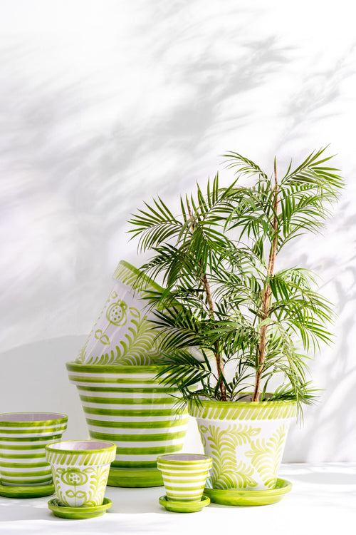 J-Line bloempot Granada Stripes Handmade + Painted - keramiek - groen - extra small - Ø 17 cm
