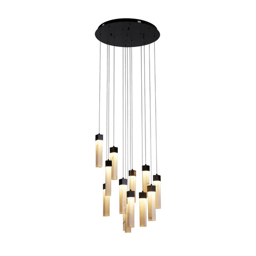 Searchlight Moonbeam 13-lichts plafondhanglamp, zwart metaal en gemarmerd hars