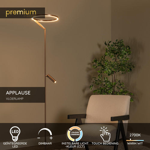 Lucide vloerlamp APPLAUSE - Geïntegreerde LED - Koffie