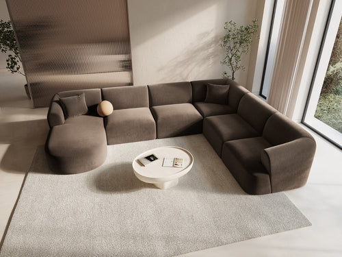 Cosmopolitan Design Modulaire panoramische hoekbank links Campi 7-zits, flueel chocolade - 255x330x70cm