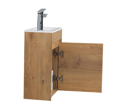 Badplaats Toiletmeubel Sinta 40 x 22 cm – Eiken – Fonteinmeubel met Witte Wastafel