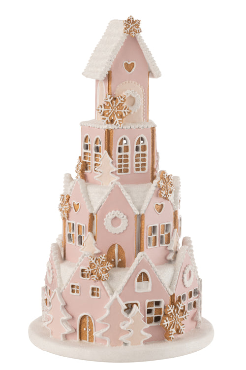 J-Line decoratie Peperkoek Huis - polyresin - roze/wit -  large - vtwonen shop