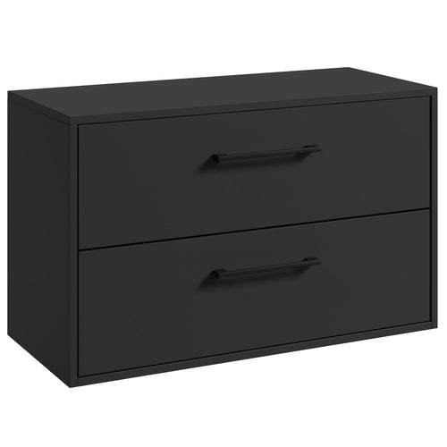Badplaats Wastafelkast Florence 80 x 46 cm – Mat Zwart – Hangend Badmeubel met 2 Lades en Zwarte Handgrepen