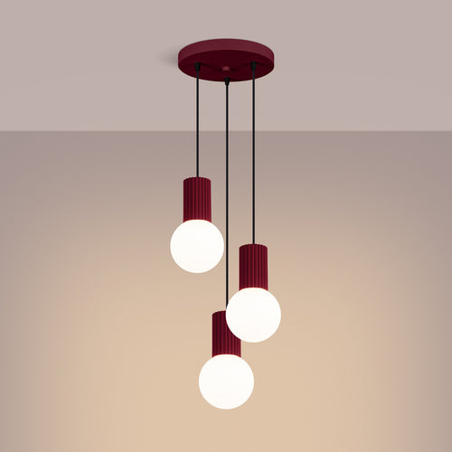 Sollux Lighting Hanglamp HALO 3P bordeauxrood - 25x25x125cm