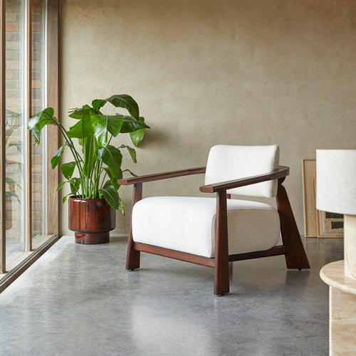 Tikamoon Fauteuil van massief mindihout en ecru stof - Bruin - vtwonen shop