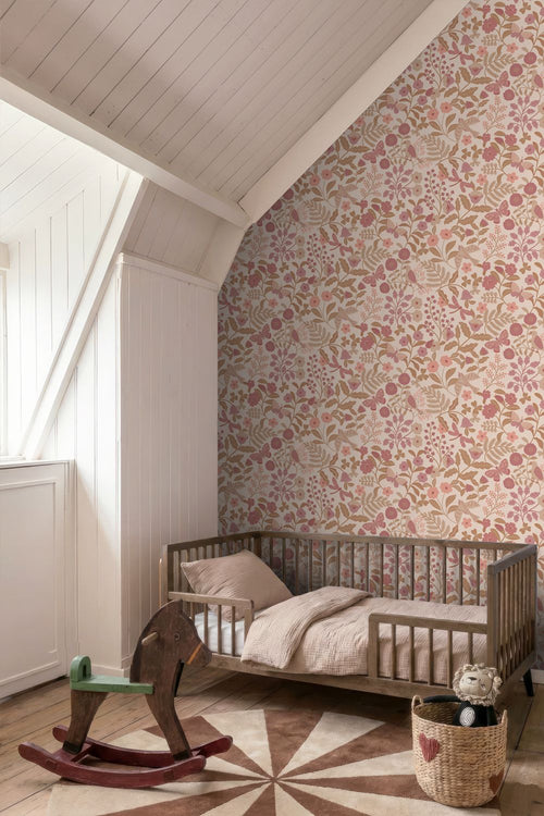 ESTAhome behang bloemen en vogels roze - 50 x 900 cm - 132230
