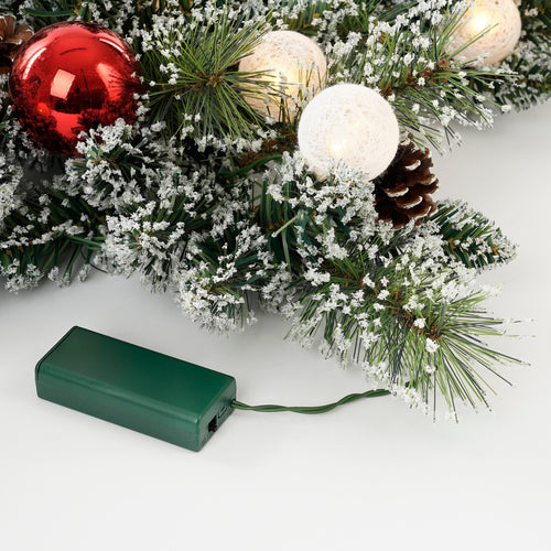 Black Box Trees Kaprun Kerstkrans Ster met LED Verlichting - Kerst Krans Ø90 cm met Kerstversiering en Dennenappels - Groen Frosted, Rood