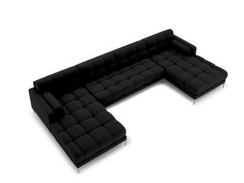 Cosmopolitan Design Panoramische bank Bali 7-zits, structurele stof, zwart - 185x383x75cm