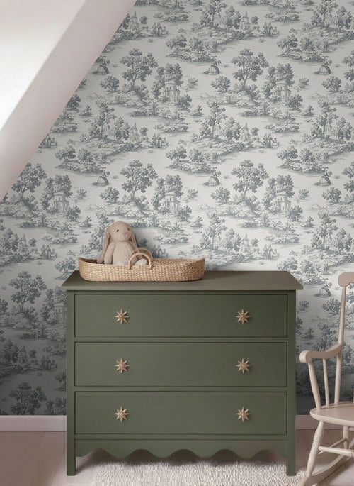 Sanders & Sanders behang toile de jouy print donkergrijs - 53 cm x 10 m - 641038
