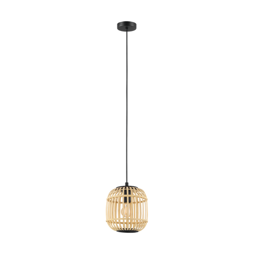 EGLO hanglamp Bordesley - 1 lichts - ø21cm. - e27 - zwart/bamboo - vtwonen shop