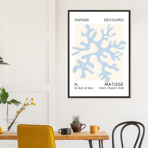 Artfulprints Poster Matisse – Dreamy coral flower light blue   - A4 21x29.7 cm - Blauw