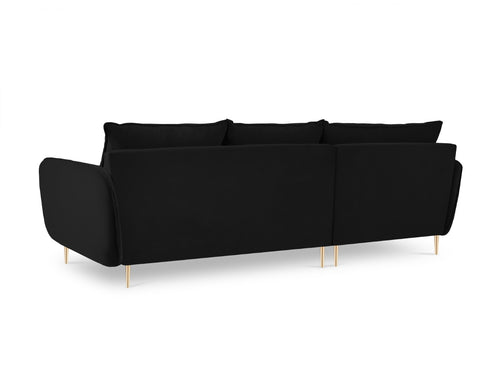 Cosmopolitan Design linker hoekbank Vienna 5-zits, flueel, zwart - 170x255x95cm