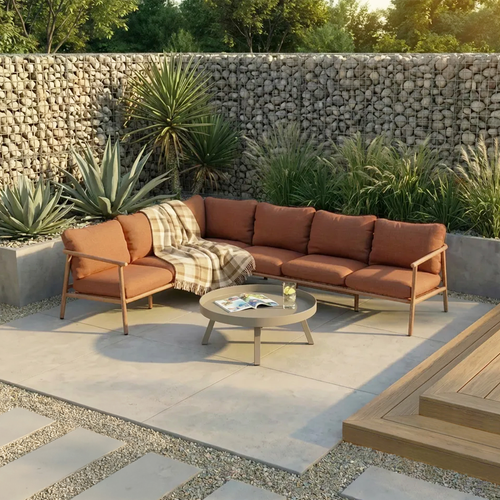 WOOOD loungeset tuin Cavero - Aluminium - Terra/Naturel - 63x268x206